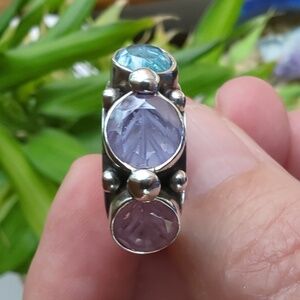 Vintage KumKum Sweden Semi Precious Tourmoloine 925 Sterling Silver Ring